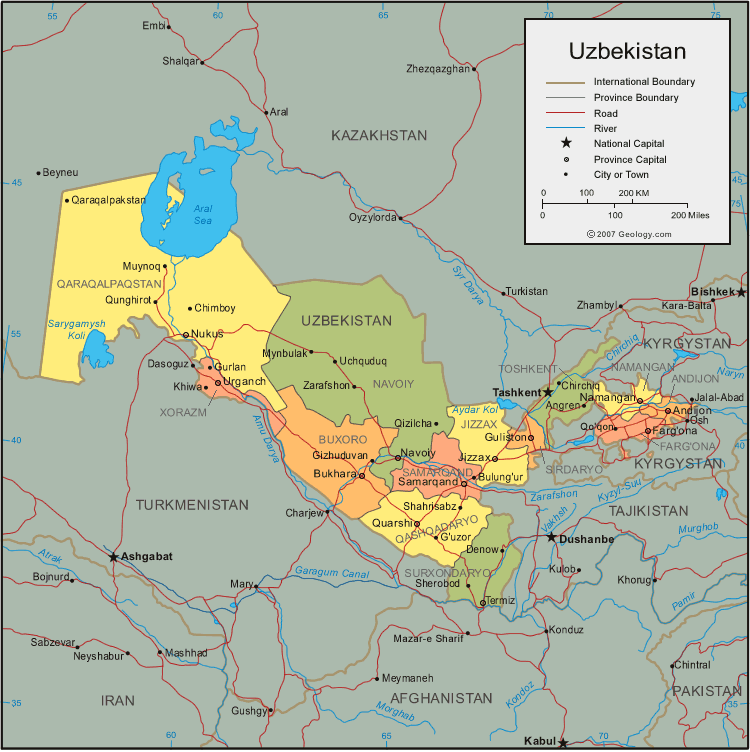 usbekistan politisch karte